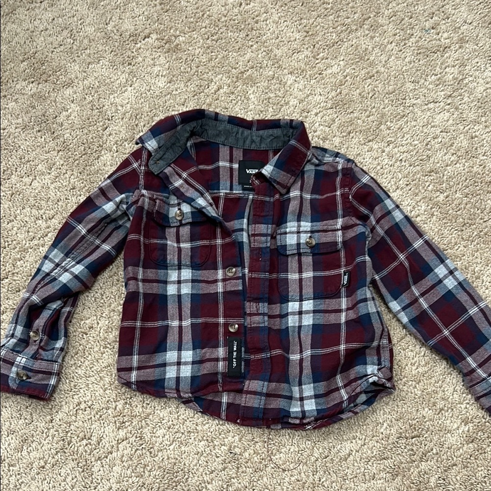 Little boys Vans Red and Blue Button Down Shirt Classic Plaid